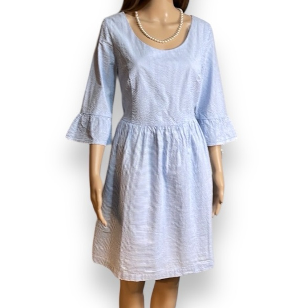 Light Blue Mini Dress with Ruffled Sleeves - Picture 3 of 9